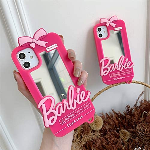 3D Silicone with Mirror Phone Cover Pink Barbie Case for iPhone 14 13 12  ProMax