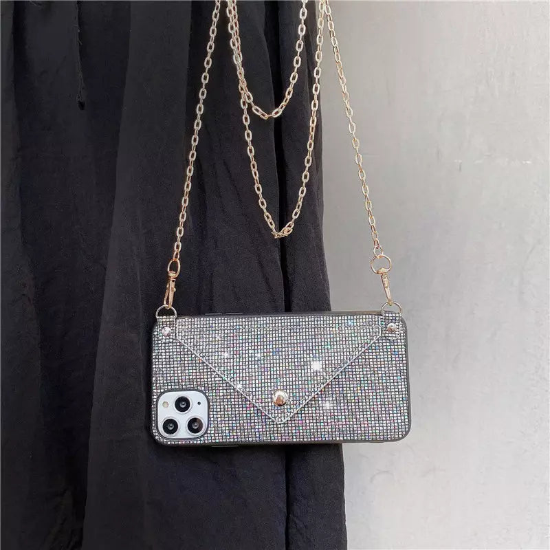 Bling Glitter flap pocket wallet with chain