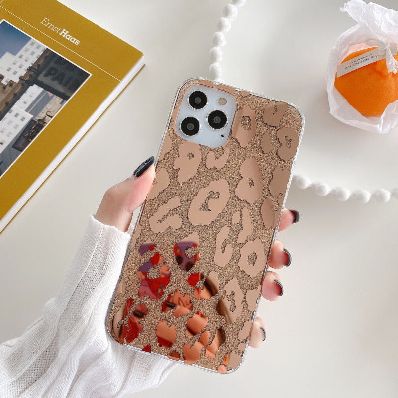 Leopard electroplated edge phone case