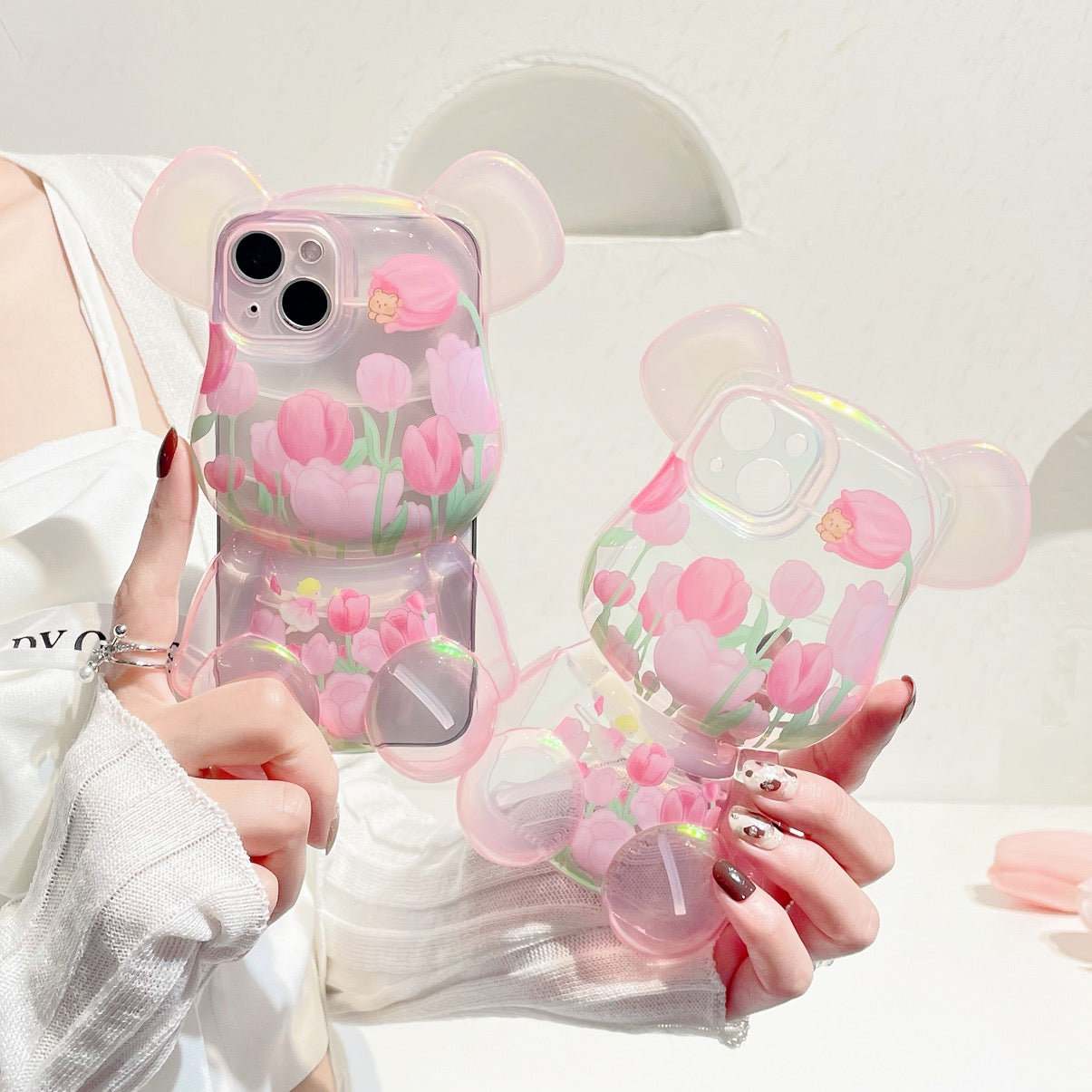 3D Pink Flower Bear Case