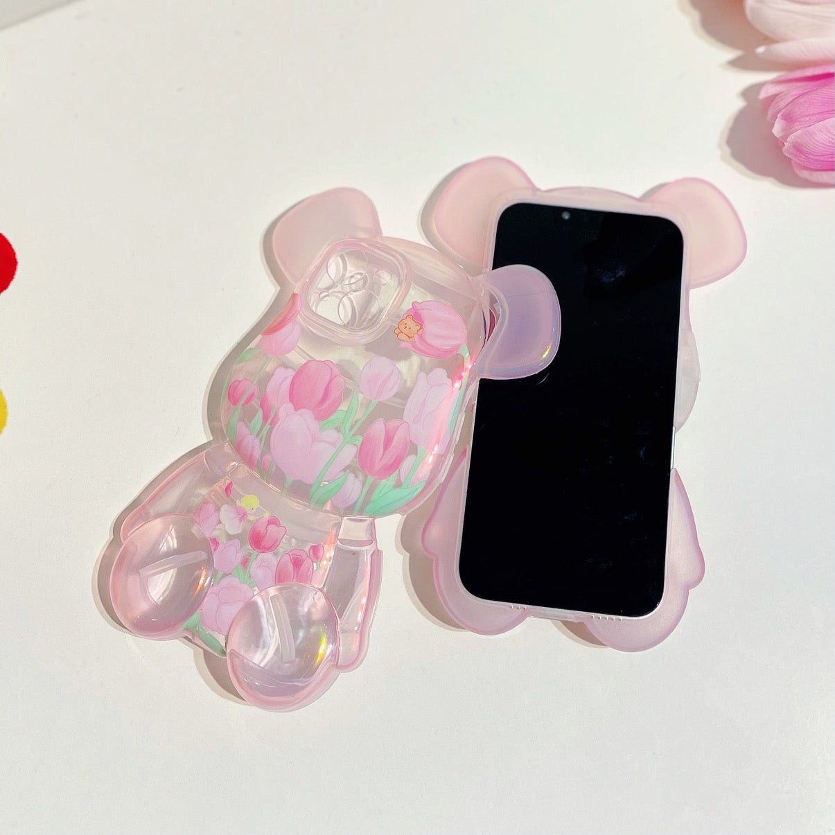 3D Pink Flower Bear Case